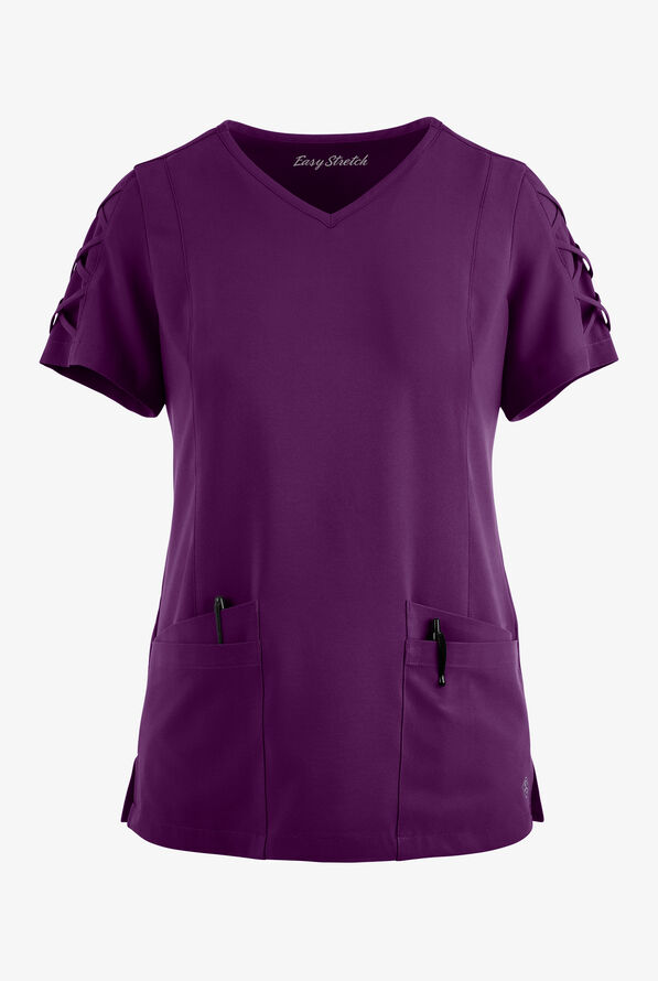 Blusa m&eacute;dica EASY STRETCH Kylie con detalle entrecruzado y 5 bolsillos para mujer - Eggplant - 1