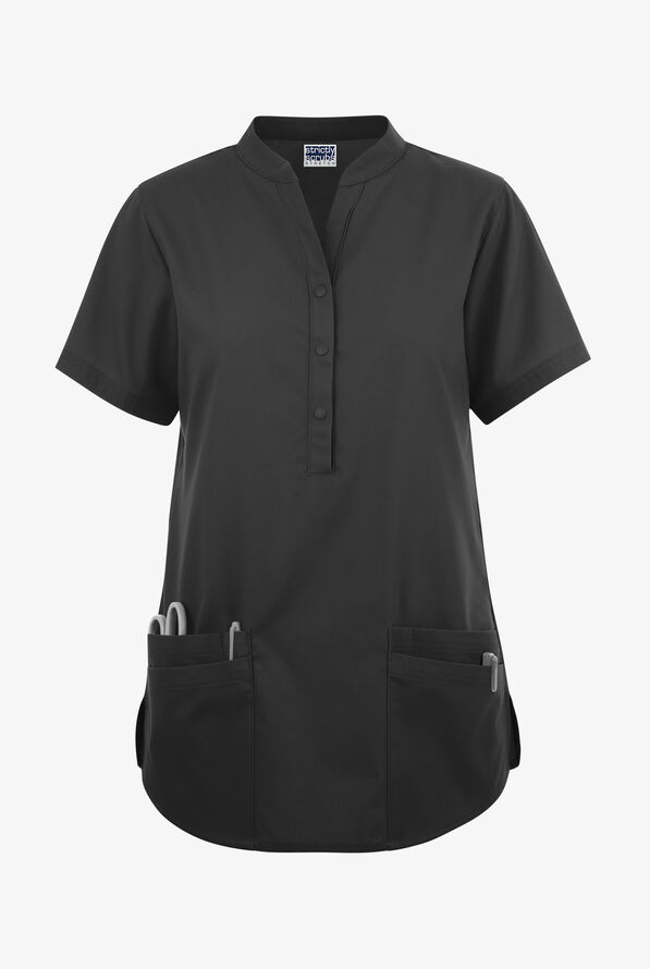 Strictly Scrubs Women's 6-Pocket Mandarin Collar Scrub Top - Black - 1