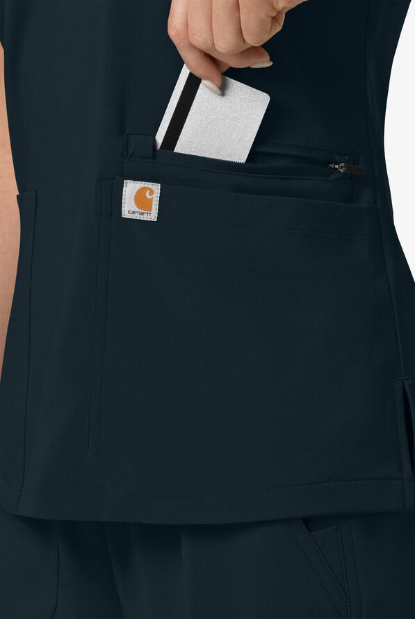 Blusa m&eacute;dica Carhartt Cross-Flex Force STRETCH con panel de tejido y 3 bolsillos para mujer - Navy - 3