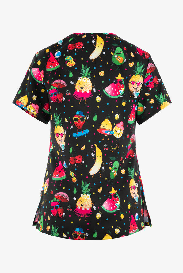 UA Exclusive Zavate Ava Therese Fresh-n-Tasty Fruits Women's 2-Pocket STRETCH V-Neck Print Scrub Top - null - 2