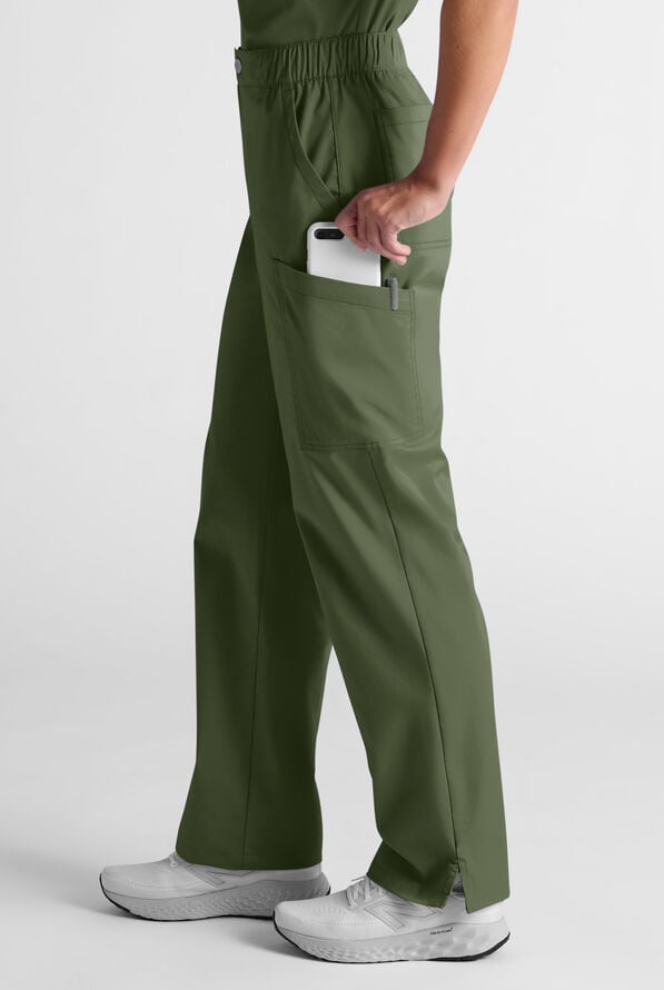 Butter-Soft STRETCH Women's 8-Pocket Cargo Button Front Pant With Fly Scrub Pants - Light Olive - 3