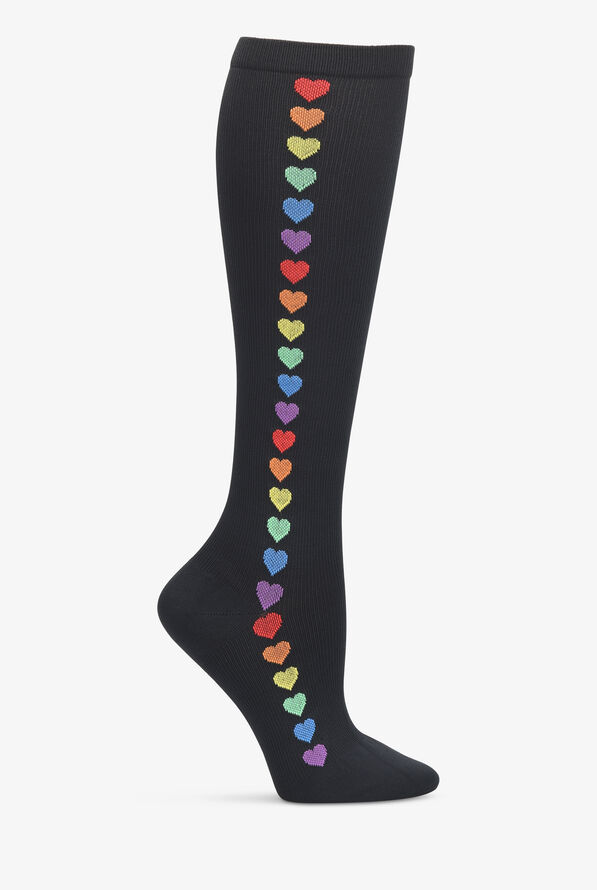 Nurse Mates Rainbow Hearts Women's 1214 mmHg Light Compression Socks