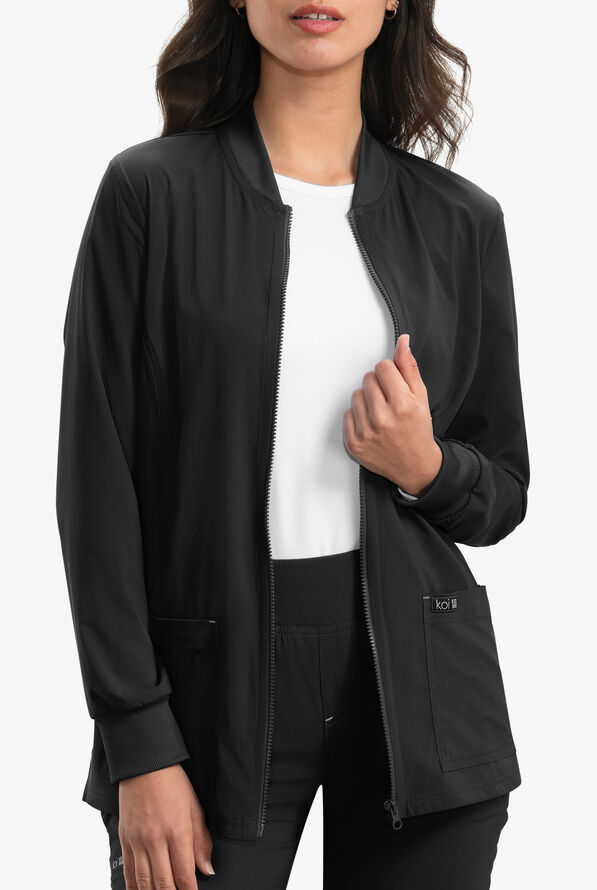 Chaqueta m&eacute;dica koi Basics Andrea con ribete de tejido y 2 bolsillos para mujer - Black - 4