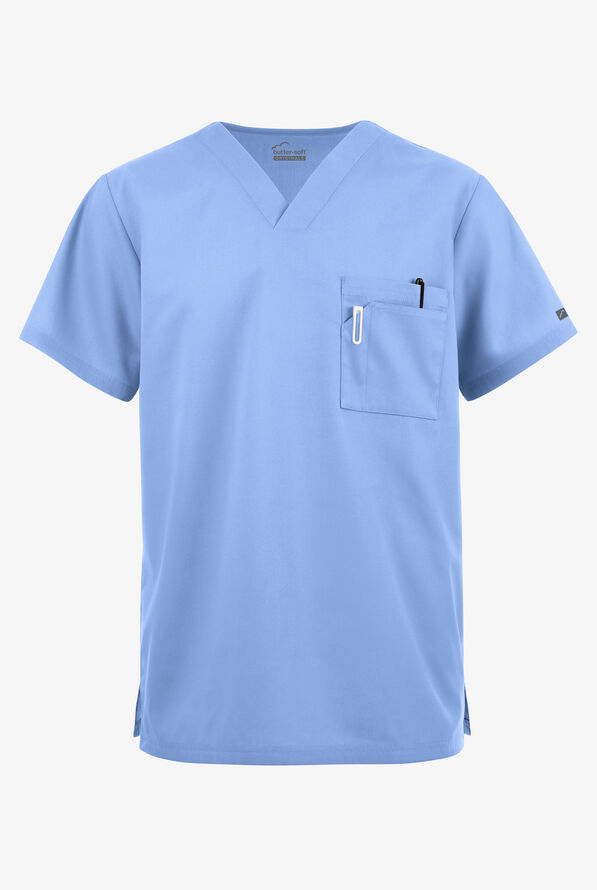 Butter-Soft Originals Men's 3-Pocket V-Neck Scrub Top - Ceil Blue - 1