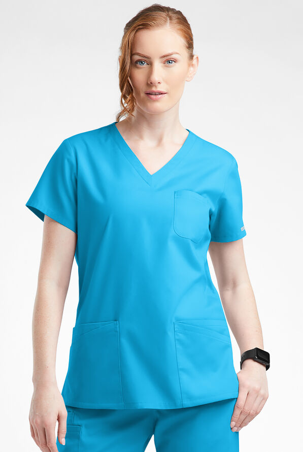 Blusa médica Butter-Soft Originals con cuello en V curvo y 7 bolsillos para mujer - Turquoise - 2