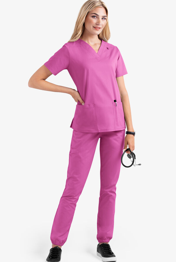 Butter-Soft STRETCH Women's 4-Pocket V-Neck Scrub Top - Rosebud - 2