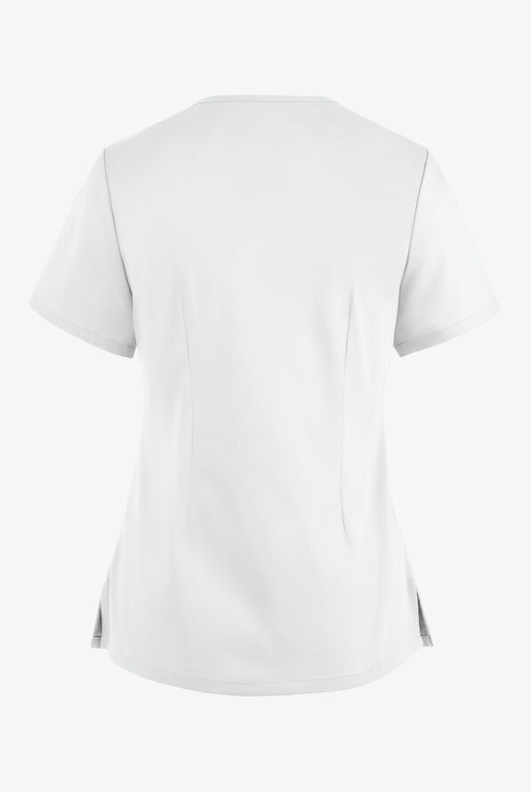 Butter-Soft STRETCH Women's 4-Pocket Smooth Face Zipper Scrub Top - White - 4