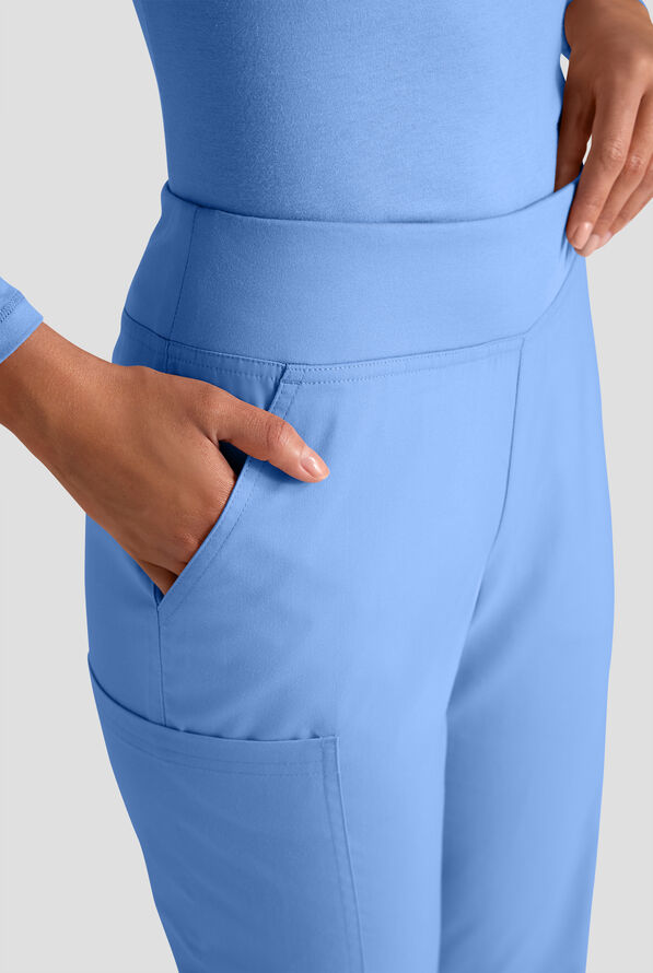 Butter-Soft STRETCH Women's 4-Pocket Knit Waistband Yoga Scrub Pants - Tall - Ceil Blue - 5