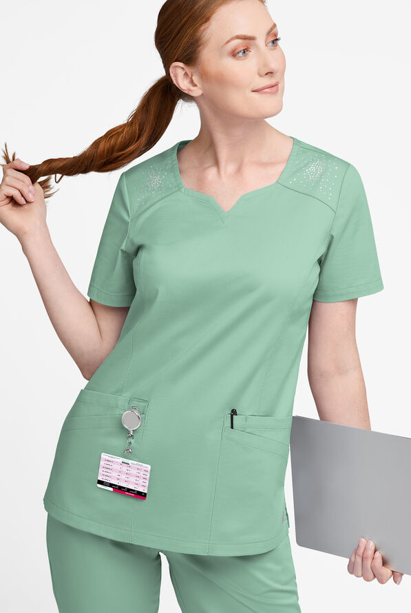Blusa m&eacute;dica UA Butter-Soft STRETCH Crystal Bling con 6 bolsillos para mujer - Water Mint - 5