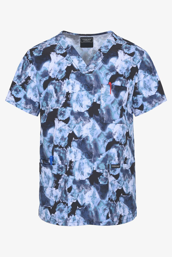 Cherokee Ice Cold Unisex 4-Pocket STRETCH V-Neck Print Scrub Top - null - 1