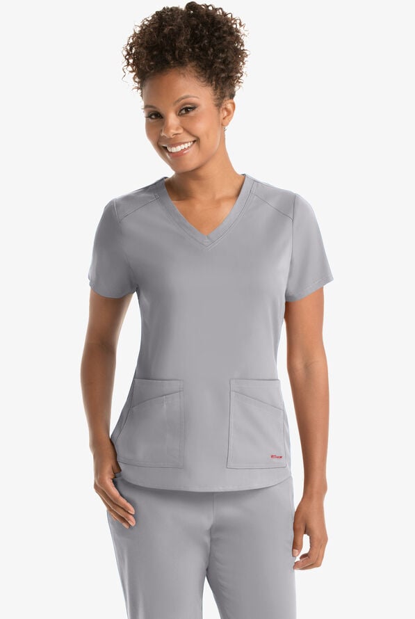 Grey's Anatomy by Barco Spandex STRETCH Emma Women's 4-Pocket V-Neck Scrub Top - Moonstruck - 2