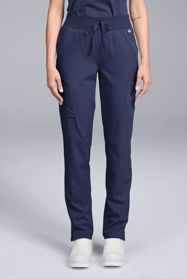 Hypothesis Women's Base 7-Pocket Straight Leg Cargo Scrub Pant - Petite - Navy - 1