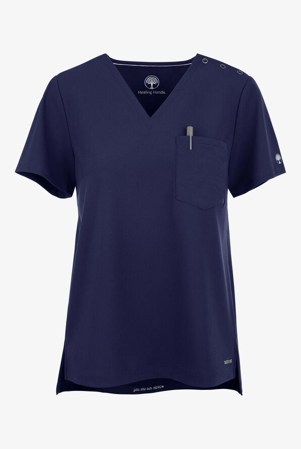 Healing Hands Limited Edition Kiana Women's 1-Pocket STRETCH Quilted V-Neck Scrub Top - Navy - 1