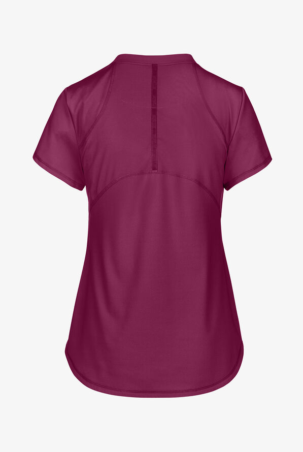 Grey's Anatomy by Barco Knit STRETCH Define Women's 2-Pocket Banded Notched V-Neck Scrub Top - Wine - 2
