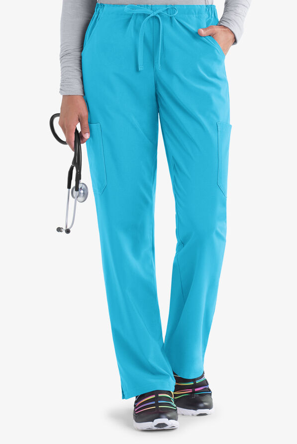 Easy STRETCH Eden Women's 4-Pocket Drawstring Scrub Pants - Turquoise - 1