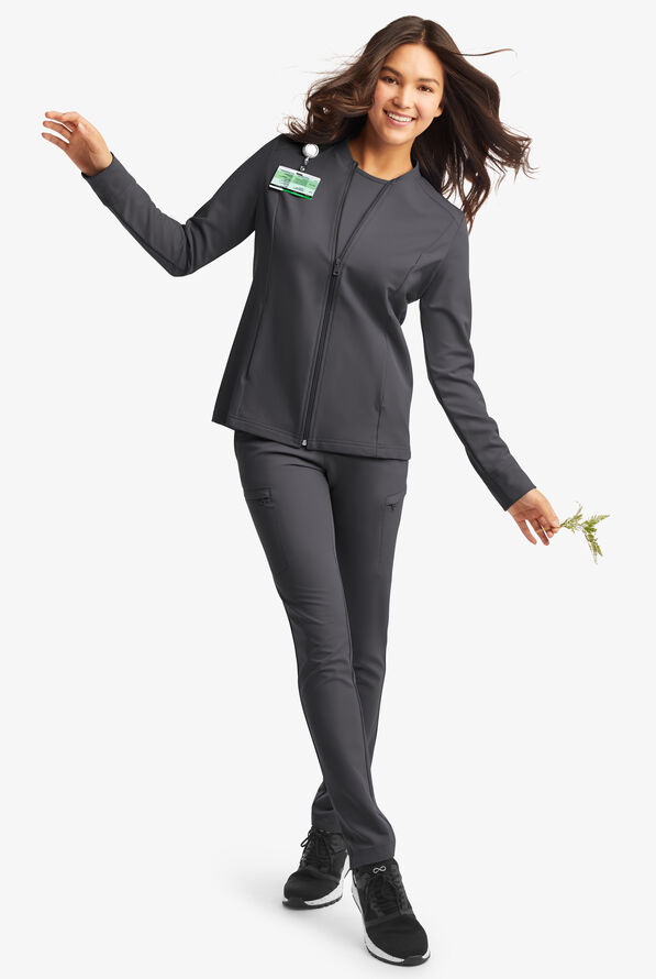 ReSurge Quartz Women’s 6-Pocket Long Sleeve Zip Front Scrub Jacket - Pewter - 1