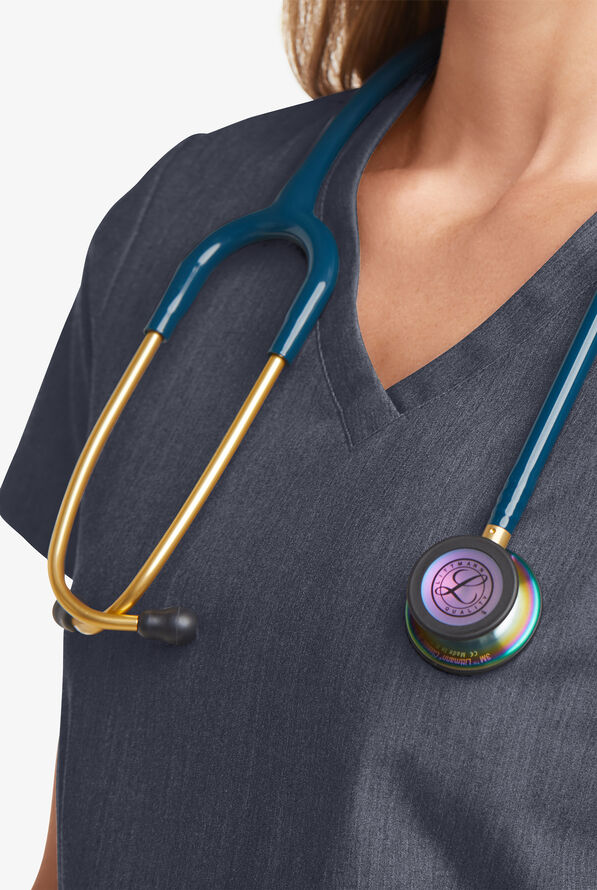 Blusa médica MOVEMENT by Butter-Soft Antares STRETCH con cuello en V y 6 bolsillos para mujer - Indigo Heather - 5