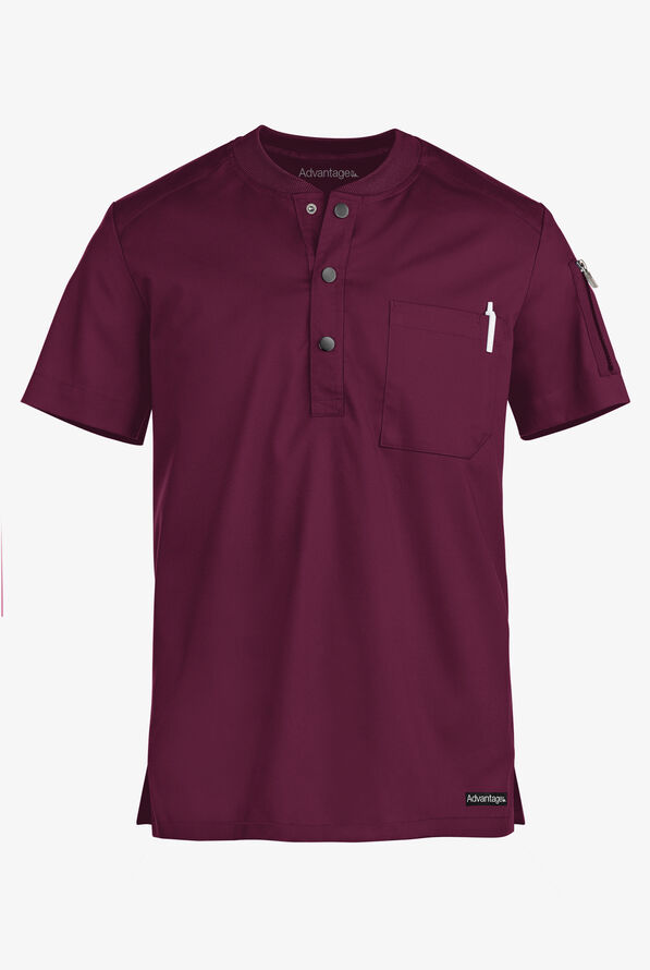 Advantage STRETCH Men's 2-Pocket Short Sleeve Henley Scrub Top - Wine - 1