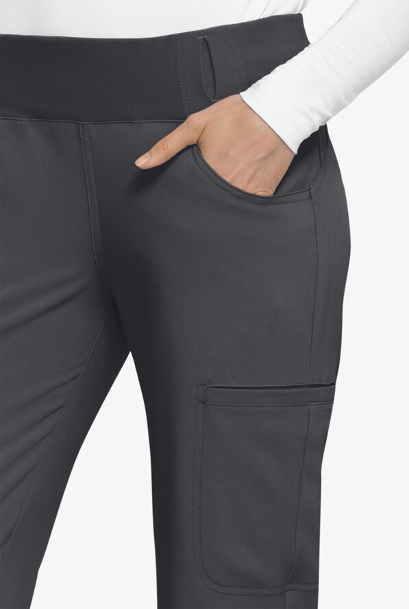 Cherokee iflex Women's 6-Pocket STRETCH Knit Waistband Cargo Scrub Pants - Tall - Pewter - 2