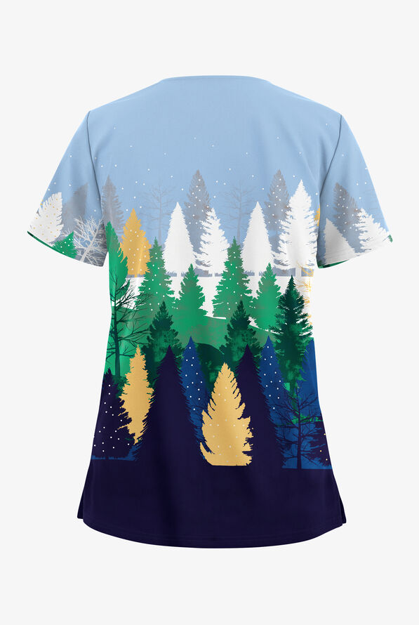 Blusa médica estampada UA Butter-Soft STRETCH Nordic Forest Hunter con cuello en V y 2 bolsillos para mujer - null - 2