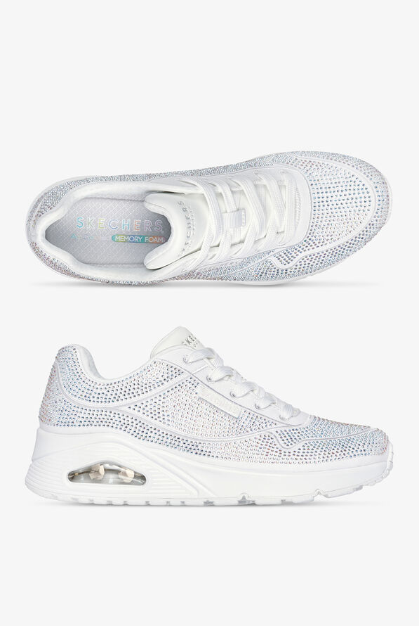 Skechers Street UNO - DISCO RAVE White Rhinestone Covered Athletic Lace Up Nursing Shoes - null - 1