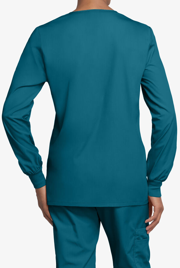 Chaqueta m&eacute;dica abrigada Cherokee Workwear con botones a presi&oacute;n y 3 bolsillos para mujer - Caribbean Blue - 3