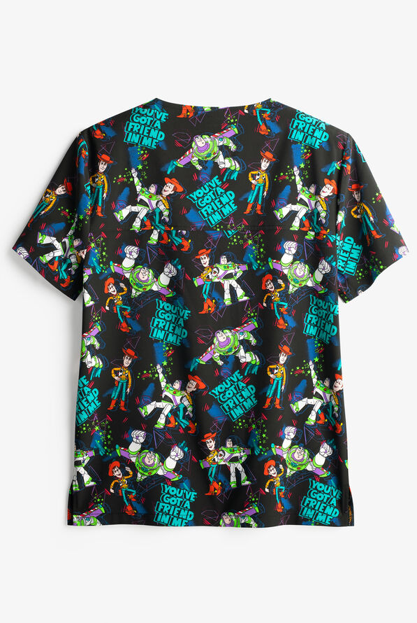 Tooniforms Disney's Toy Story Friend In Me Unisex 2-Pocket STRETCH V-Neck Print Scrub Top - null - 2