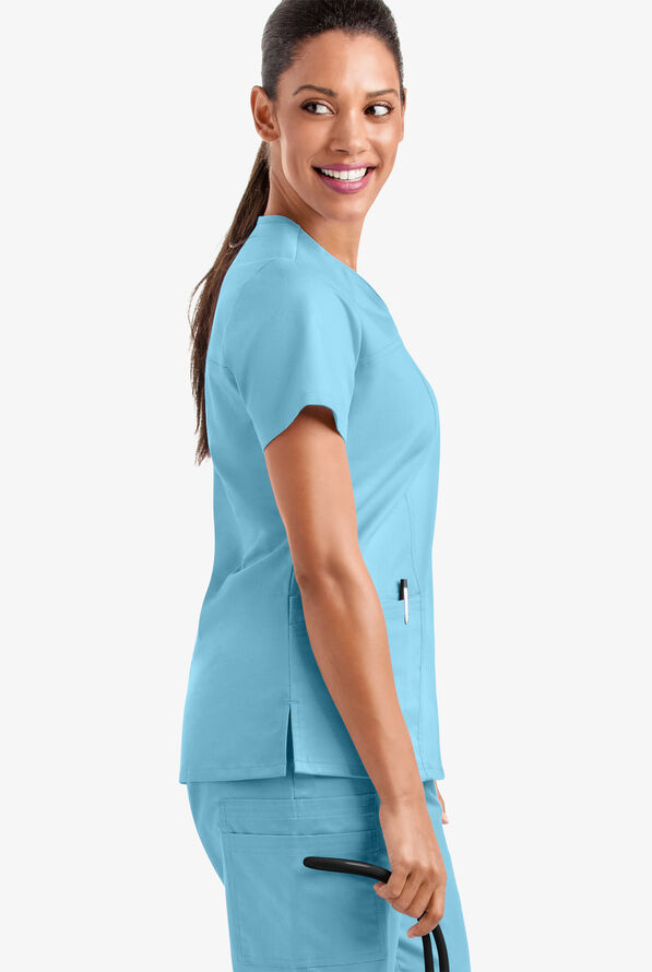 Butter-Soft STRETCH Women's 4-Pocket Sweetheart Neck Scrub Top - Poolside View - 4