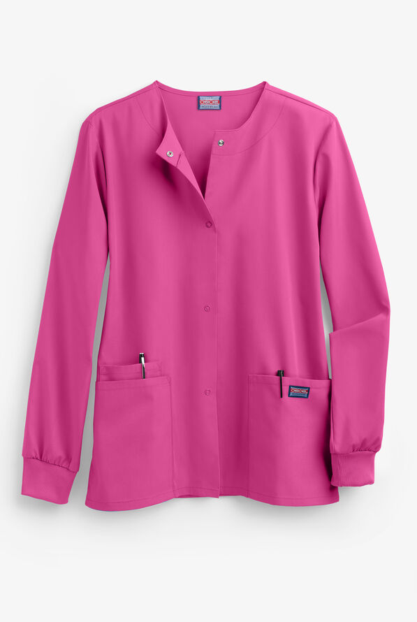 Cherokee Workwear Women's 3-Pocket Snap Front Scrub Jacket - Shocking Pink - 1