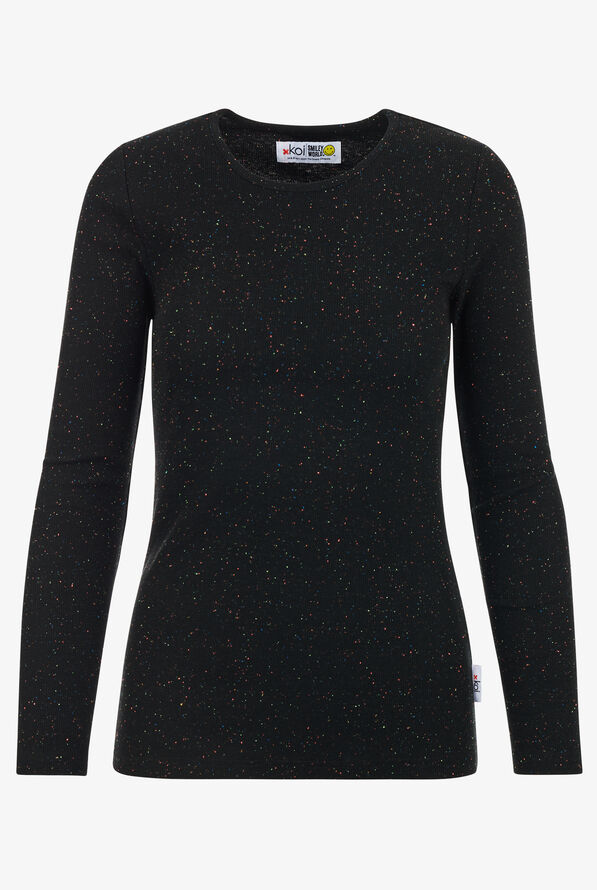 koi Smiley World Black Confetti Women's STRETCH Long Sleeve Knit Print Underscrub - null - 1