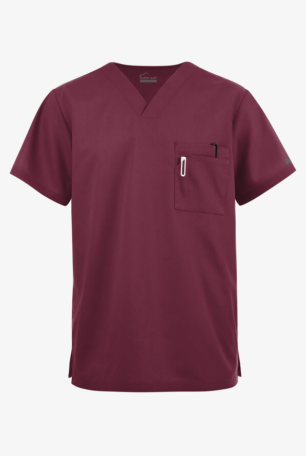 Butter-Soft Originals Men's 3-Pocket V-Neck Scrub Top - Wine - 1