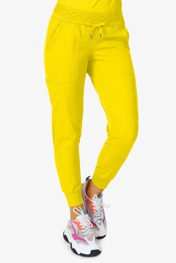 Zavate Ava Therese Women's 6-Pocket STRETCH Smile Face Elastic Waistband Cargo Jogger Scrub Pants - Blazing Yellow - 1