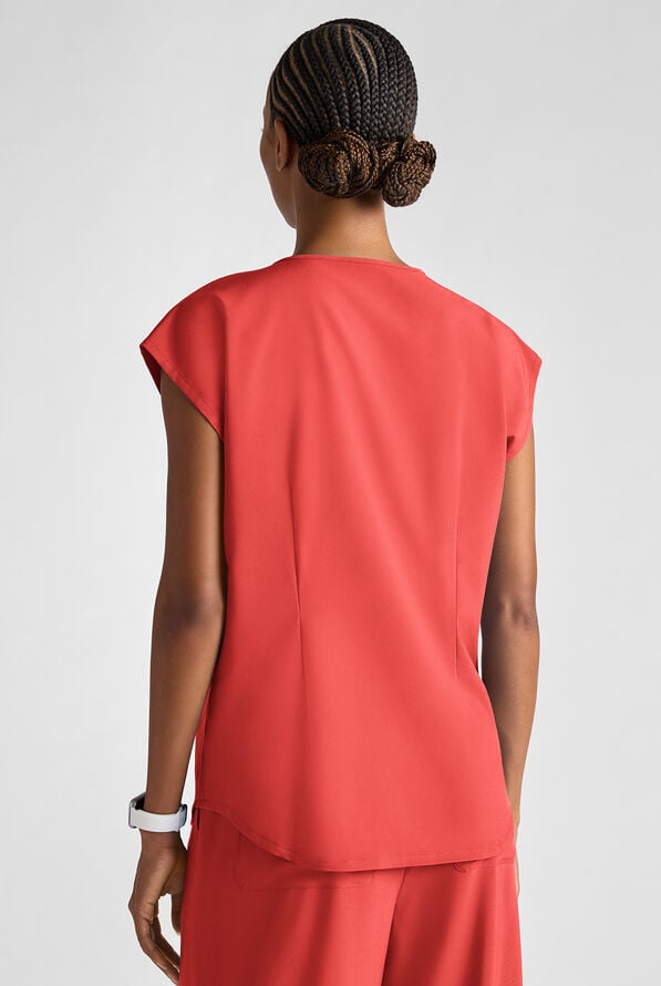Blusa m&eacute;dica Easy STRETCH Gracie con cuello redondo y mangas dolm&aacute;n para mujer - Spiced Coral - 5