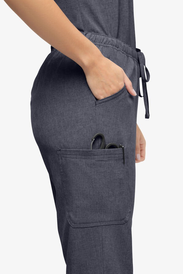Easy STRETCH Eden Women's 4-Pocket Drawstring Scrub Pants - Petite - Charcoal Heather - 3