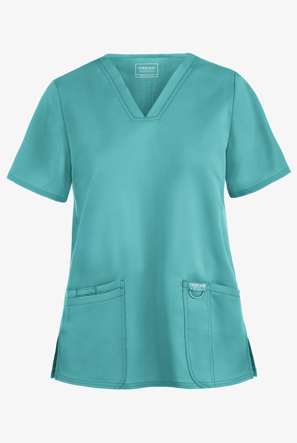 Cherokee Workwear Revolution Women's 3-Pocket STRETCH V-Neck Scrub Top - Soft Marine - 1