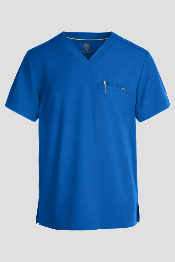 Healing Hands Quest Men's 1-Pocket STRETCH Tuck In V-Neck Scrub Top - Royal - 1