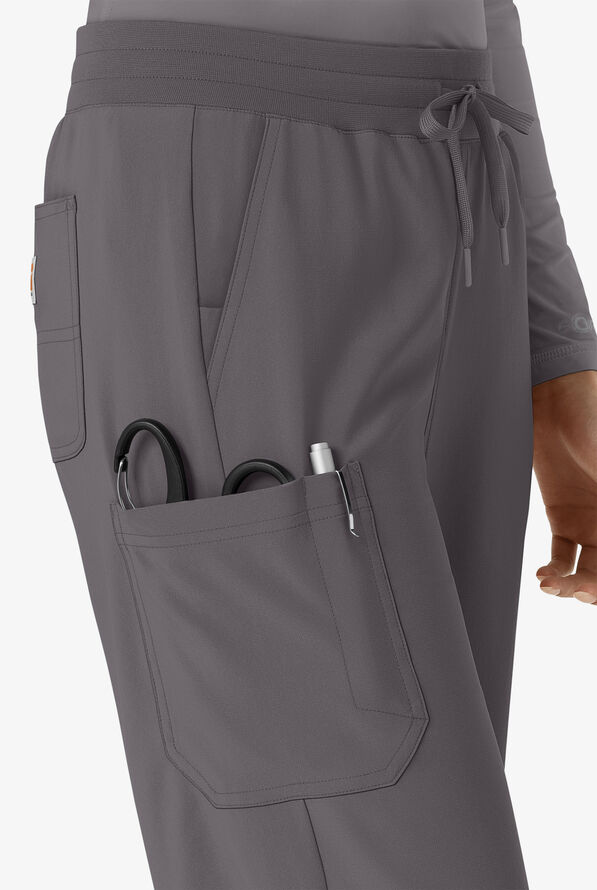 Carhartt Cross-Flex Force Boot Cut Women's 6-Pocket STRETCH Convertible Drawstring Cargo Scrub Pants - Petite - Pewter - 3