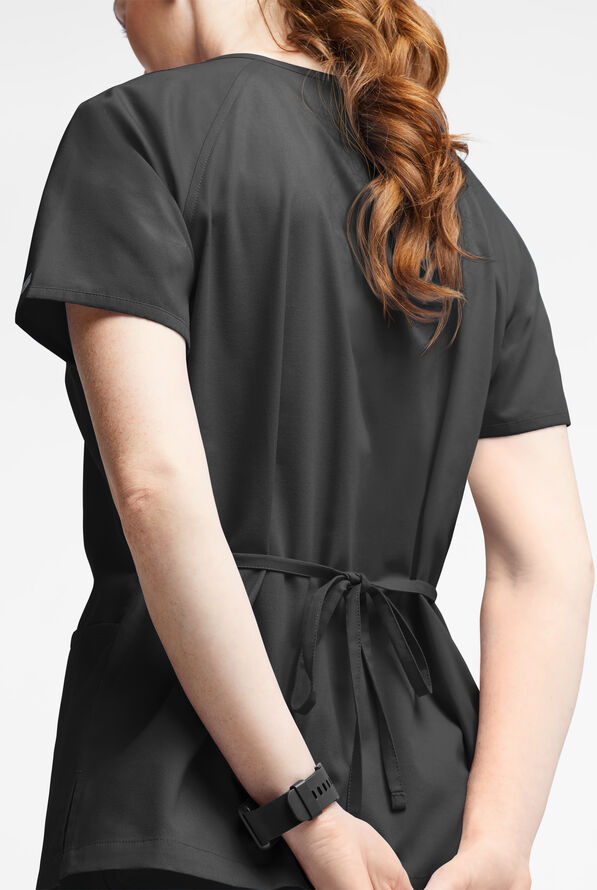Butter-Soft Originals Women's 3-Pocket Mock Wrap Scrub Top - Black - 3