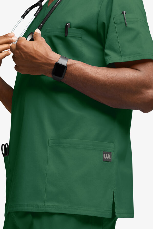 Camisa m&eacute;dica UA Butter-Soft STRETCH con cuello en V y 6 bolsillos para hombre - Hunter - 3