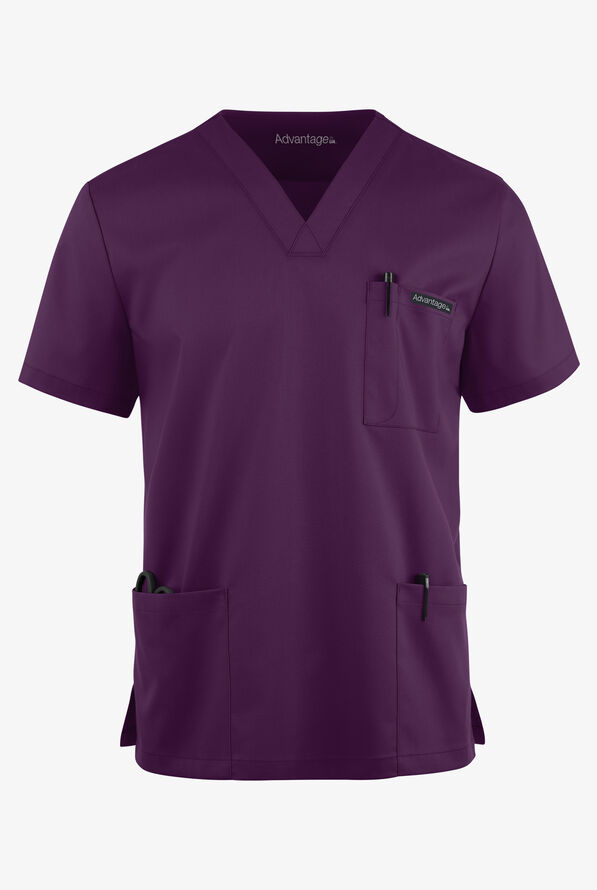 Advantage STRETCH Men's 6-Pocket V-Neck Scrub Top - Eggplant - 1