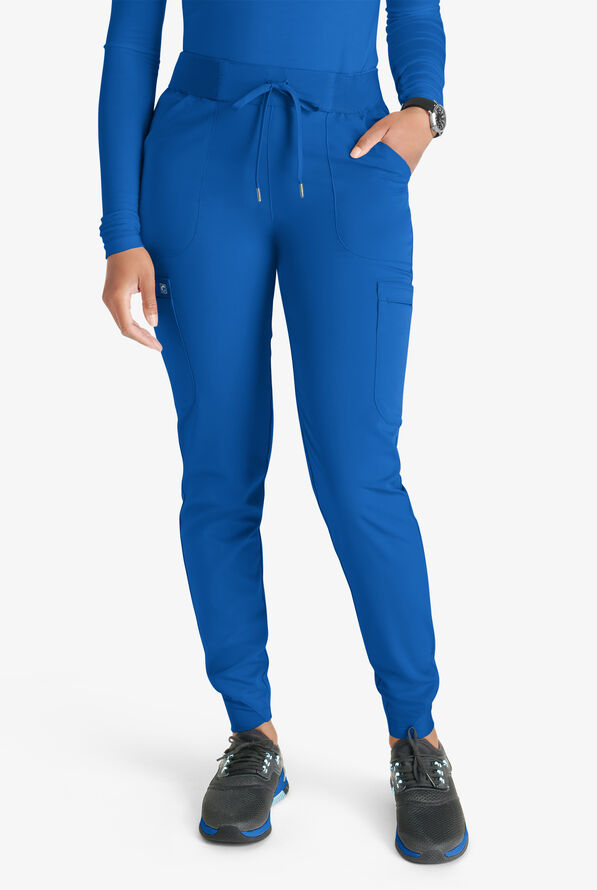 Cherokee Atmos Women's 4-Pocket STRETCH Coolmax Drawstring Cargo Half Jogger Scrub Pants - Royal - 1