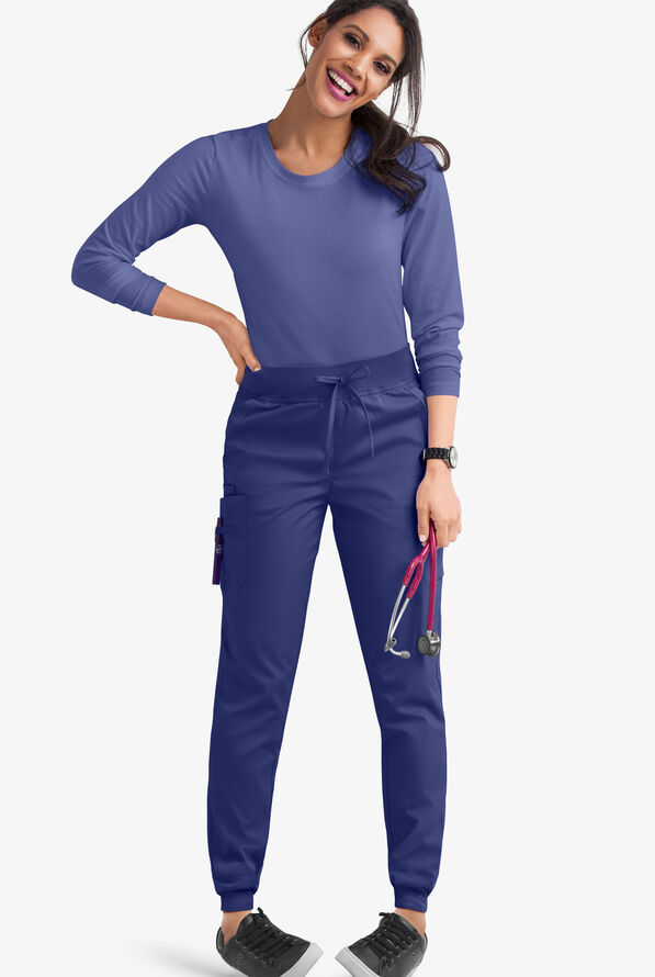Butter-Soft STRETCH Women's 5-Pocket Cargo Jogger Scrub Pants - Petite - Galaxy - 2