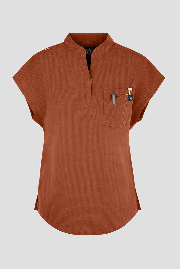 koi Solis Catrin Women's 2-Pocket STRETCH Dolman Sleeve Mandarin Collar Scrub Top - Dark Copper - 1