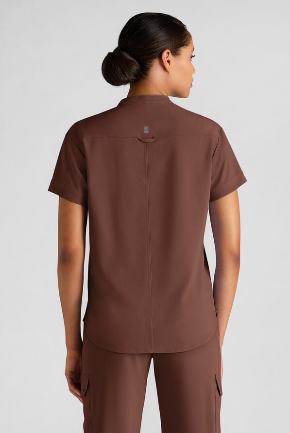 Easy STRETCH Bella Women's 1-Pocket Henley Scrub Top - Double Espresso - 2