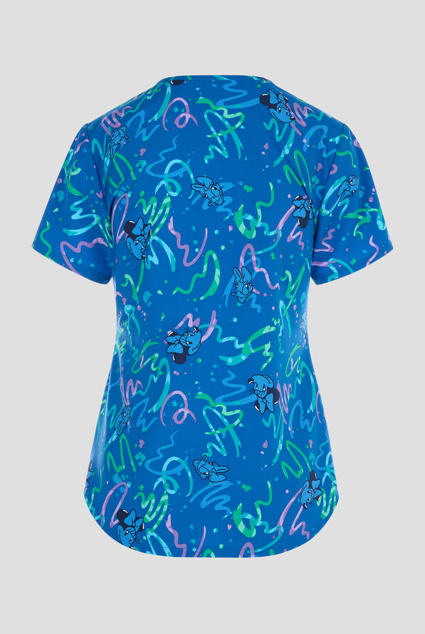 Tooniforms Disney's Minnie Flow With The Bow Women's 2-Pocket STRETCH V-Neck Print Scrub Top - null - 2
