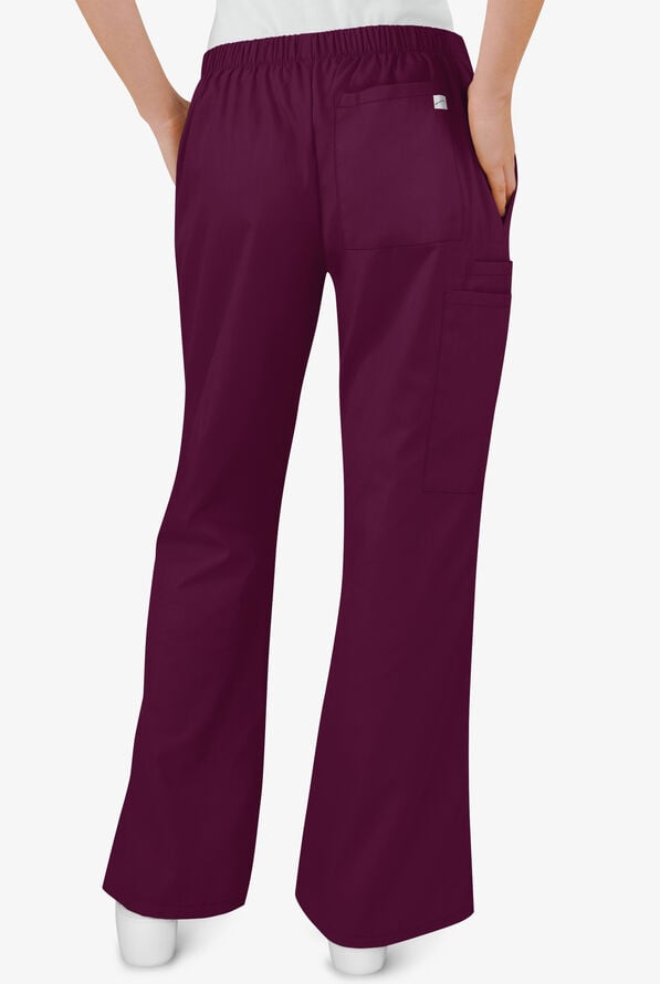 Butter-Soft Core Women's 4-Pocket Elastic Waist Back Drawstring Scrub Pants - Wine - 2