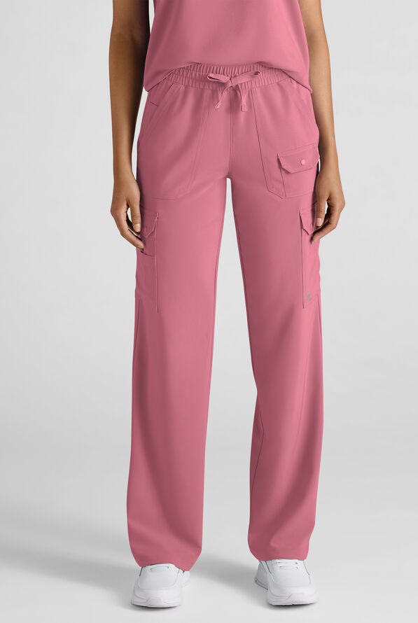 Easy STRETCH Ayo Women's 10-Pocket Cargo Scrub Pants - Petite - Tea Rose - 1