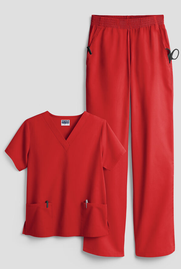Strictly Scrubs Women's 4-Pocket Scrub Set - Red - 1