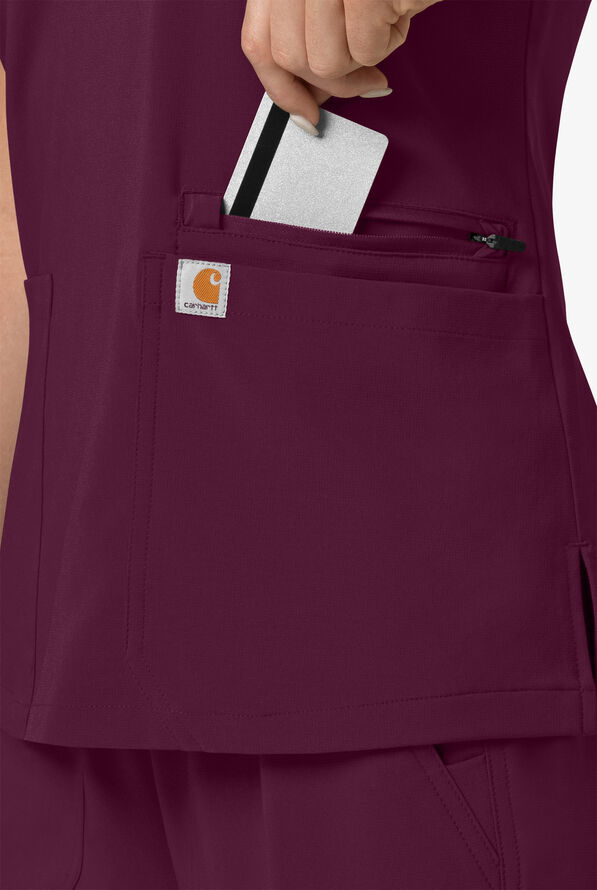 Carhartt Cross-Flex Force Women's 3-Pocket STRETCH Knit Panel Scrub Top - Wine - 3