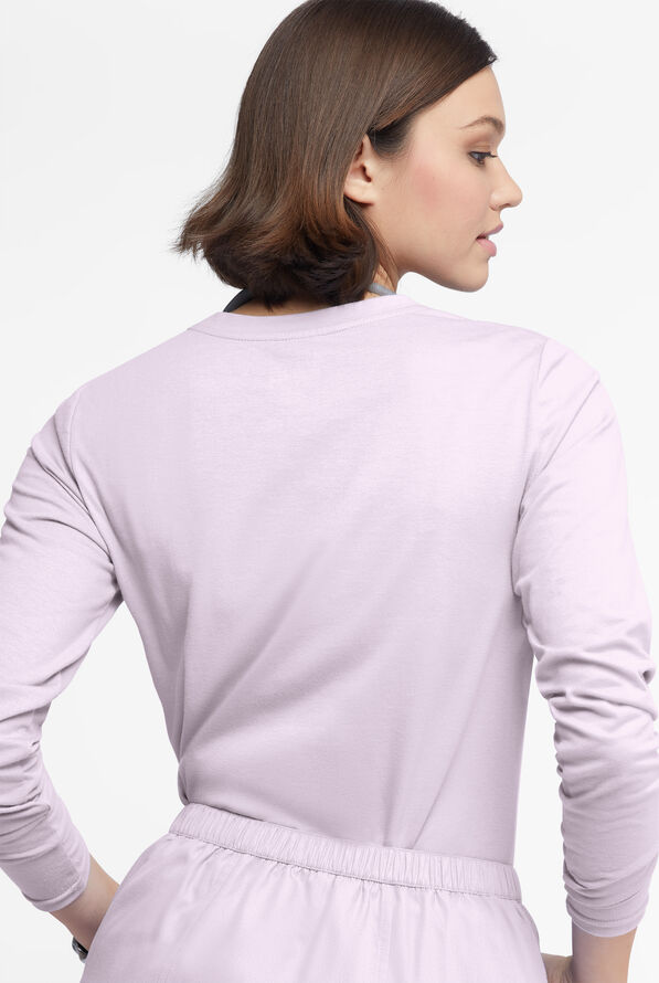 Butter-Soft Originals Women's STRETCH Cotton-Rich Long Sleeve Crew Neck Knit Underscrub - Orchid Petal - 3